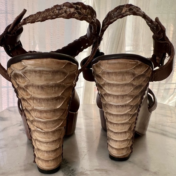 HENRY BEGUELIN cognac leather and snakeskin wedge slingback heels 38.5 - Picture 5 of 11